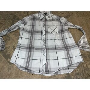 a.n.a. Women's size Medium White Plaid  button down long sleeve Shirt